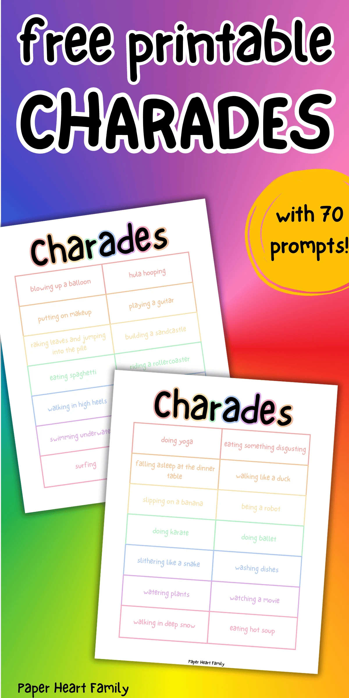 free printable charades game that's perfect for kids of all ages